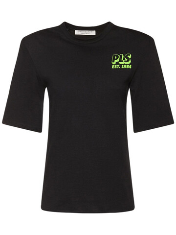 PHILOSOPHY DI LORENZO SERAFINI Printed Jersey T-shirt W/ Shoulder Pads in black