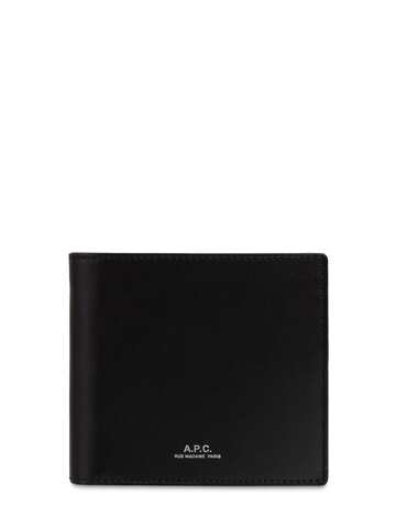 a.p.c. printed logo leather billfold wallet in black