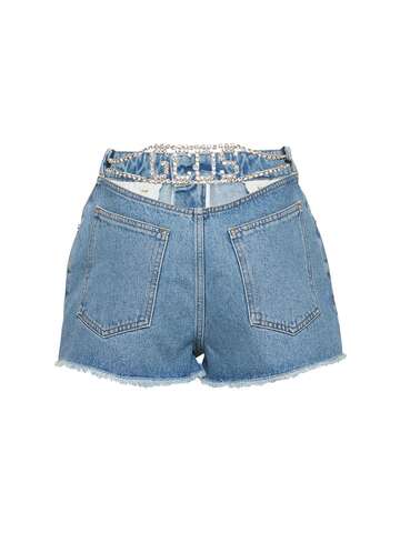 Gcds Bling Cotton Denim Shorts in blue