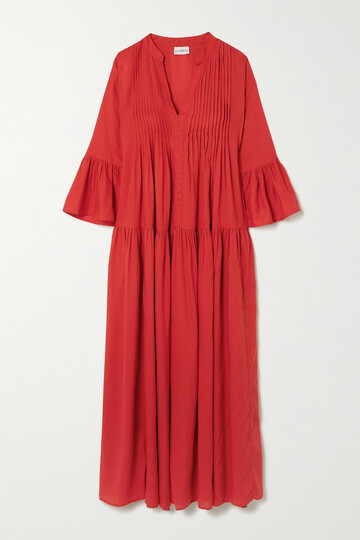 Evarae - Livy Tiered Polka-dot Tencel Lyocell Maxi Dress - small in red
