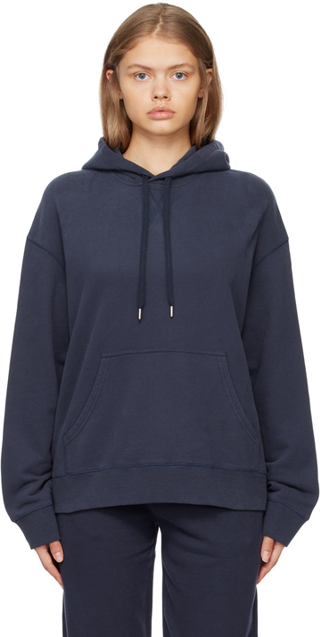 sunspel navy loopback hoodie