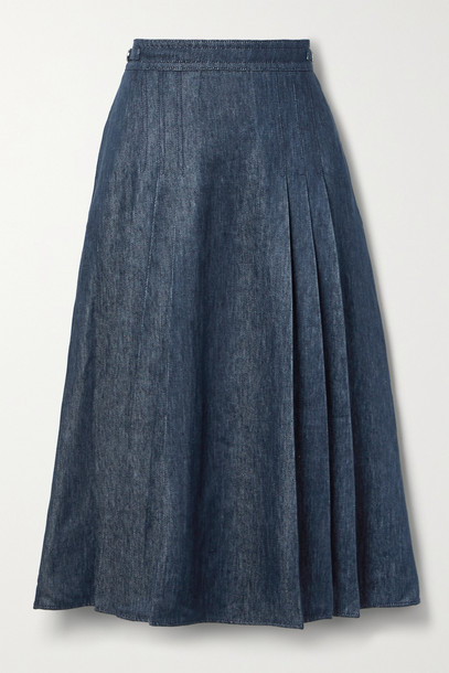 GABRIELA HEARST - Lerna Pleated Linen-chambray Midi Skirt - Blue