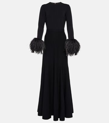 elie saab feather-trimmed maxi dress in black