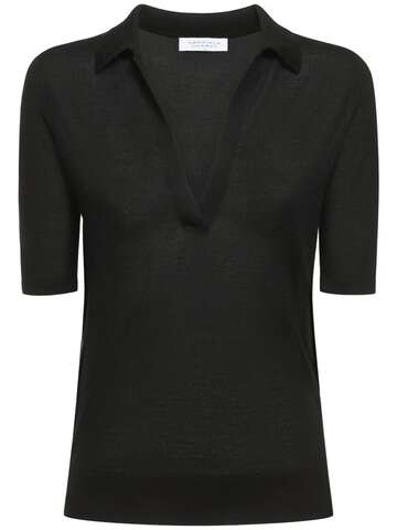 gabriela hearst frank cashmere & silk knit polo sweater in black