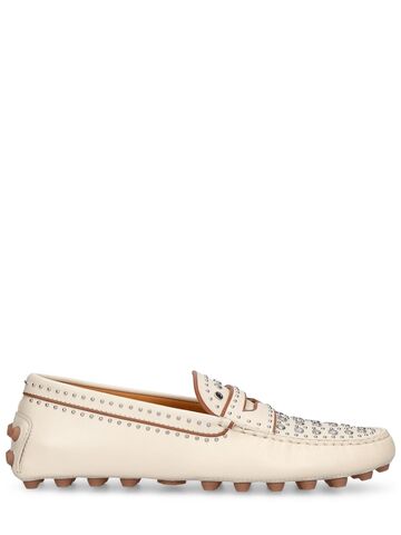 tod's gommino leather loafers w/mirrors in beige