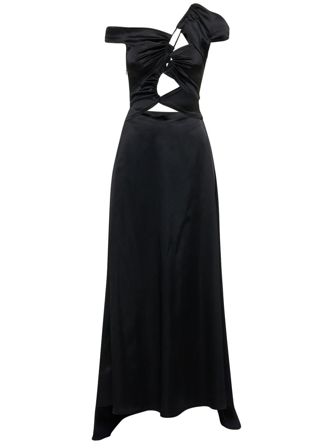 SID NEIGUM Stretch Satin Cutout Long Dress in black