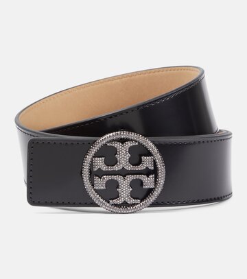 Tory Burch Embellished logo leather belt in black