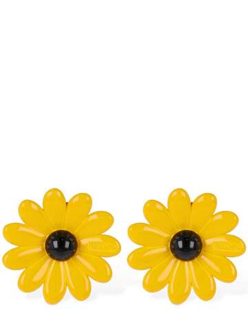 MOSCHINO Painted Flower Clip-on Earrings in black / yellow