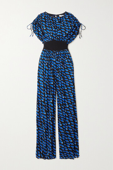 diane von furstenberg - andra gathered printed woven jumpsuit - blue