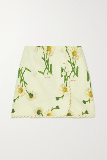 oroton - field daisy wrap-effect floral-print linen skirt - cream