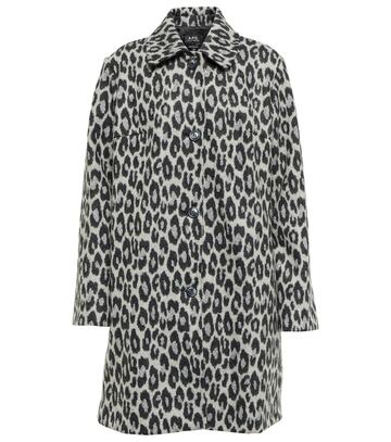 A.P.C. Poupee leopard-print wool-blend coat in grey