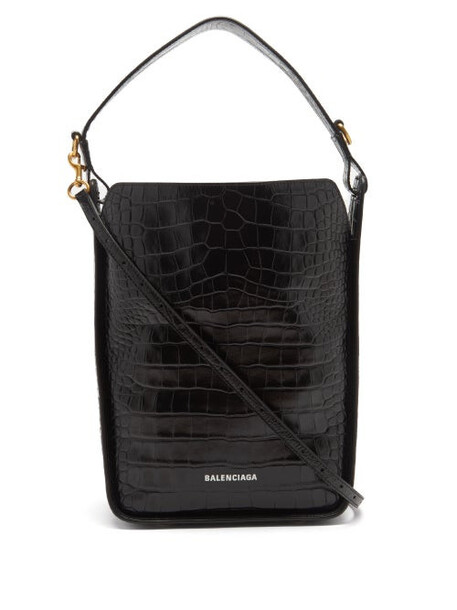Balenciaga - Tool S Crocodile-effect Leather Shoulder Bag - Womens - Black