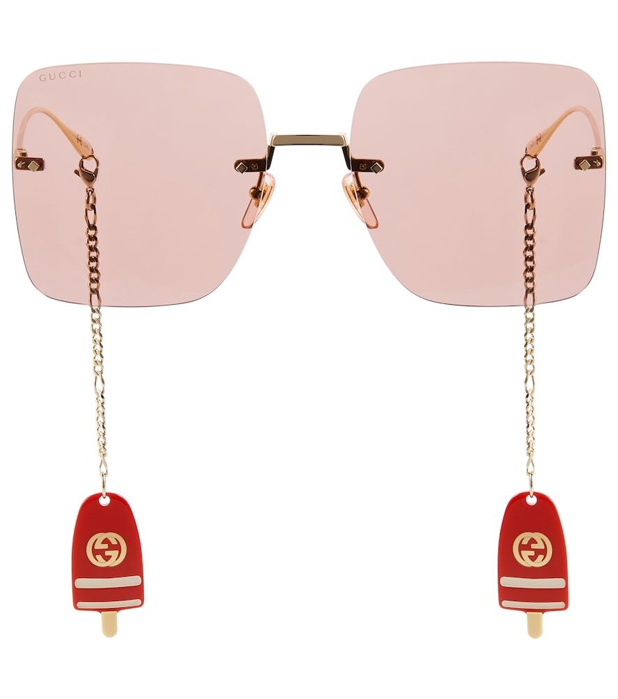 Gucci Chain-trimmed oversized sunglasses in pink