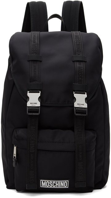 moschino black logo backpack in print
