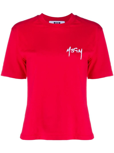 MSGM logo-embroidered T-shirt in red
