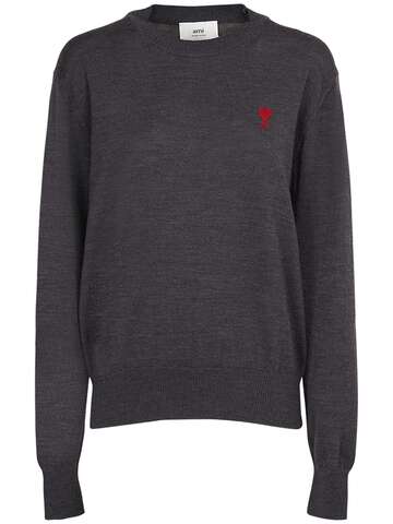 AMI PARIS Red Adc Wool Crewneck Sweater in grey
