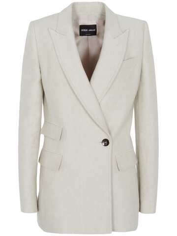 giorgio armani drill linen & wool jacket in ivory