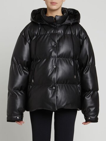 stella mccartney faux leather quilted puffer jacket in black