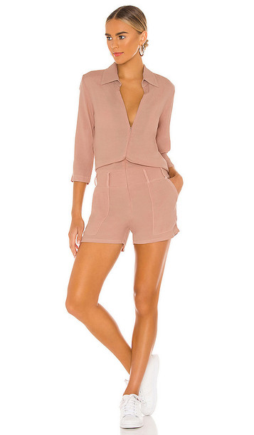 MONROW Zip Up Romper in Taupe