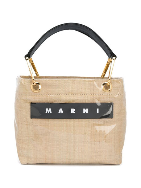 Marni small logo-print tote bag in neutrals