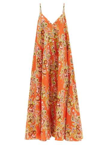 emilio pucci - africana-print silk-habotai maxi trapeze dress - womens - orange print