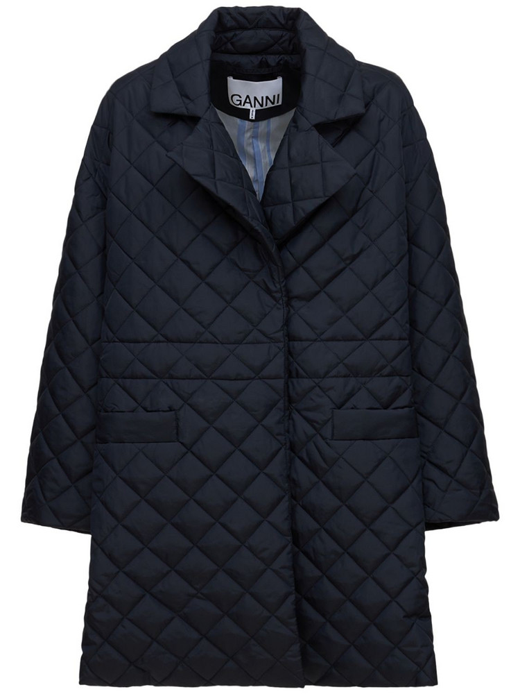 GANNI Recycled Tech Ripstop Quilted Coat in blue