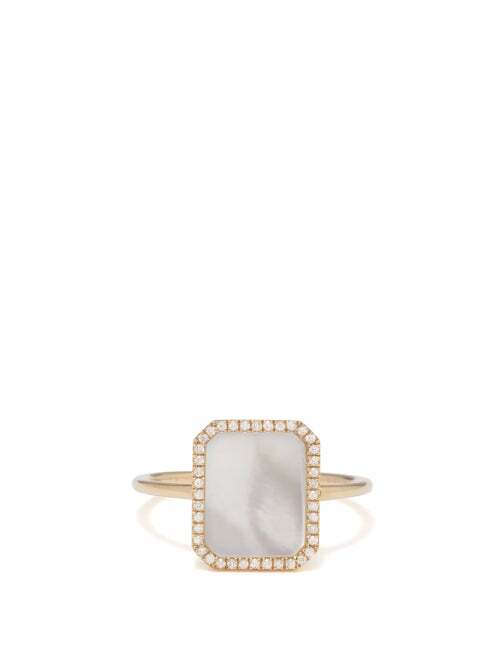 Persee - Octagon Diamond, Mother-of-pearl & 18kt Gold Ring - Womens - Yellow Gold