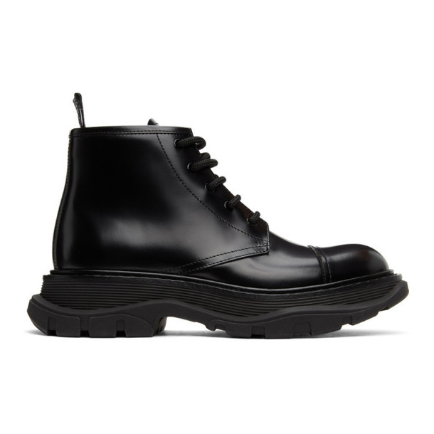 Alexander McQueen Black Shiny Tread Lace-Up Boots