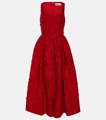 elie saab embroidered midi dress in red