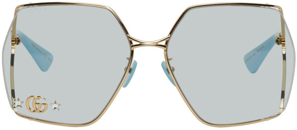 Gucci Gold & Blue Oval Sunglasses