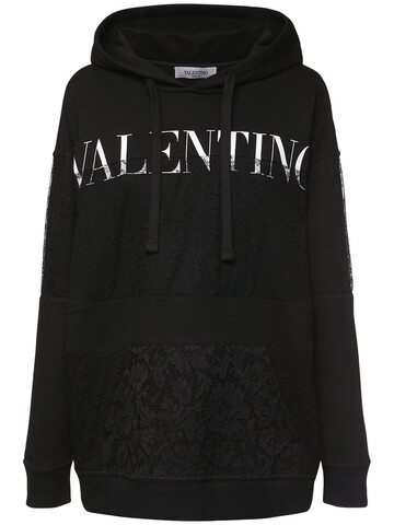 VALENTINO Logo Cotton Jersey Hoodie in black / white
