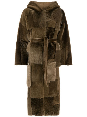 Liska reversible patchwork design coat in brown
