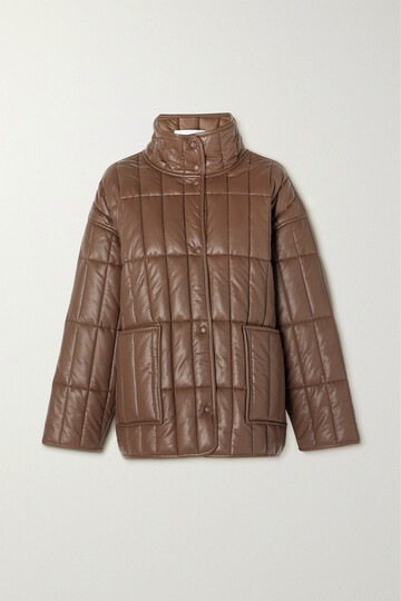 stand studio - evelina quilted padded vegan leather jacket - brown