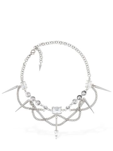 alessandra rich chain necklace w/ spikes & crystals in silver
