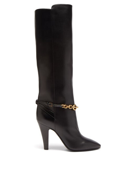 Saint Laurent - Le Maillon Chain-strap Leather Knee-high Boots - Womens - Black