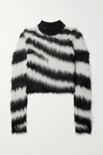 monse - cropped zebra-print alpaca-blend sweater - black