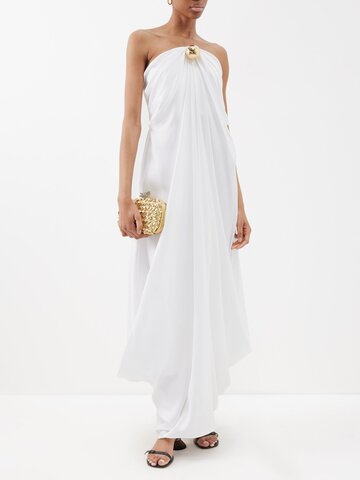 loewe - sphere brooch-embellished draped silk gown - womens - white