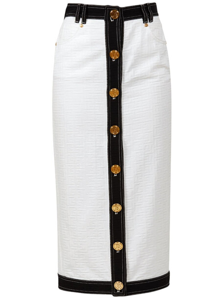BALMAIN Cotton Denim Midi Skirt W/ Buttons