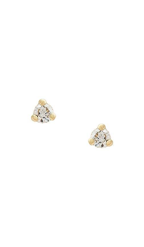 Zoe Lev Mini 3 Prong Diamond Stud Earrings in Metallic Gold