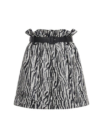 SELF-PORTRAIT High Waist Zebra Sequin Shorts in black / white