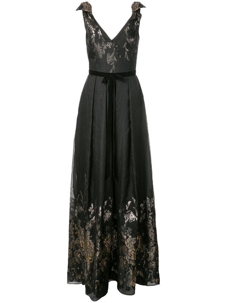 Marchesa Notte metallic finish full length dress in black