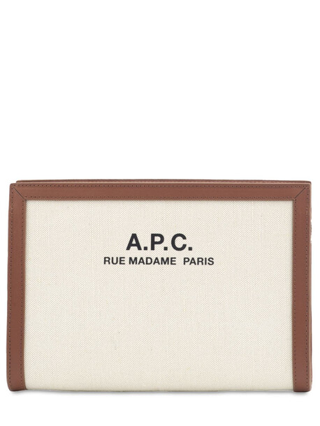 A.P.C. Camille Canvas & Leather Clutch in beige