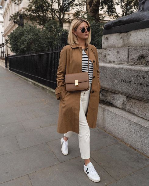 coat, trench coat, asos, white sneakers, white jeans, high waisted ...