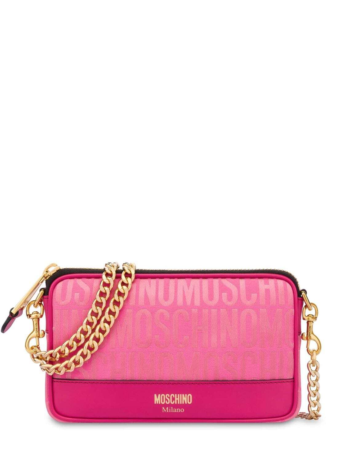 MOSCHINO Monogram Jacquard Nylon Shoulder Bag in pink