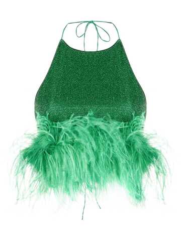 oséree feather-trim lurex top - green