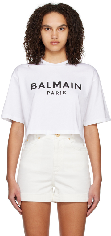 Balmain White Cropped T-Shirt in noir