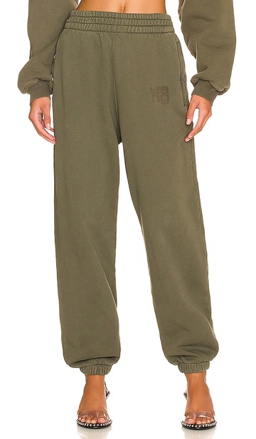 T by Alexander Wang Structured Terry Classic Sweatpant in Army in green