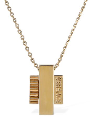 versace squared greek motif charm necklace in gold