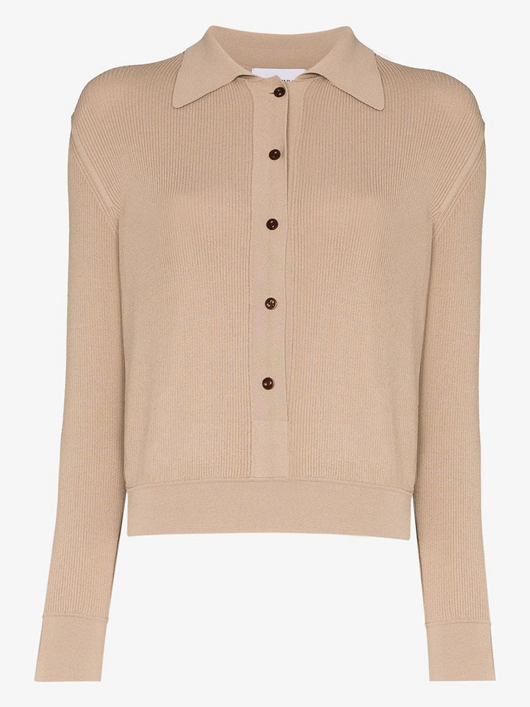 EFTYCHIA button-up polo top in neutrals
