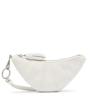 lemaire croissant leather coin purse with strap in white